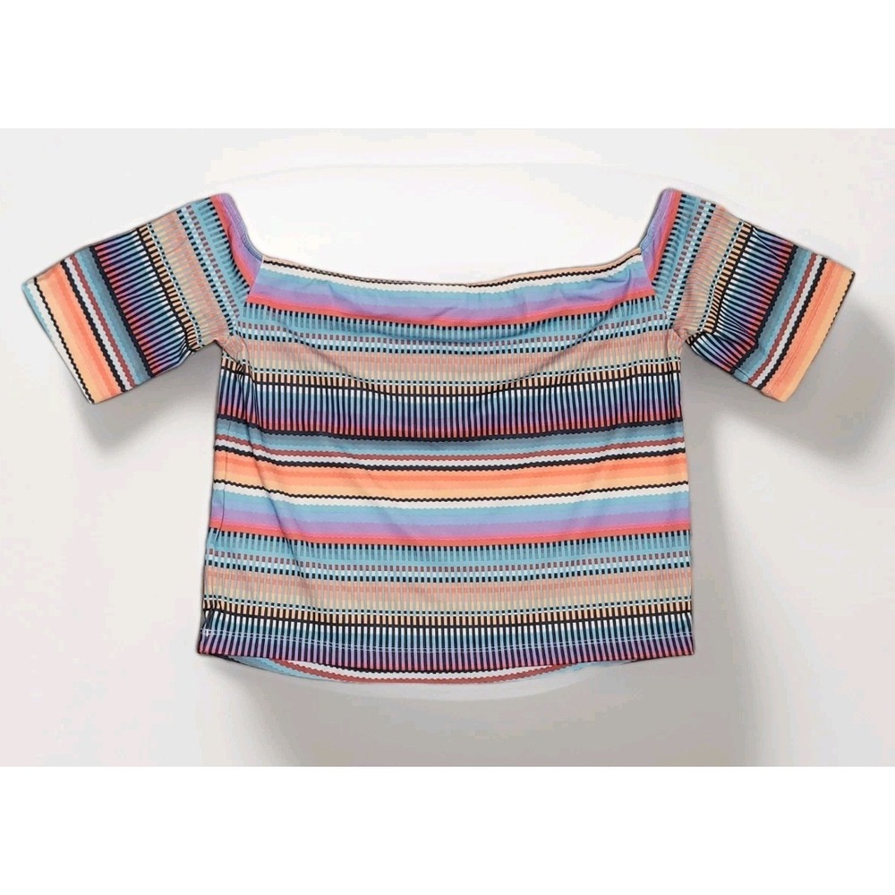 ADIDAS ORIGINALS Women's Striped Multicolor Off The Shoulder Shirt Crop Top Sz L - Picture 6 of 10